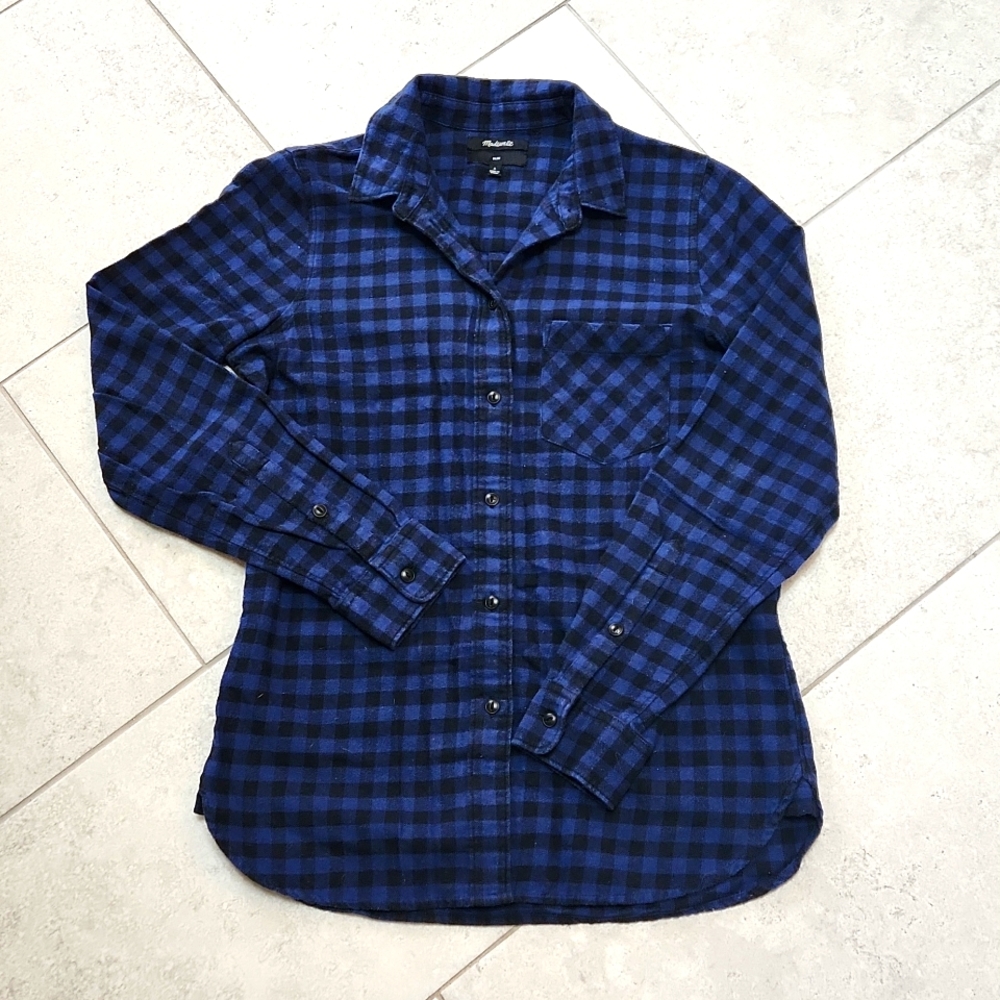 Madewell Slim Fit Plaid Shirt Blue Black Size S
